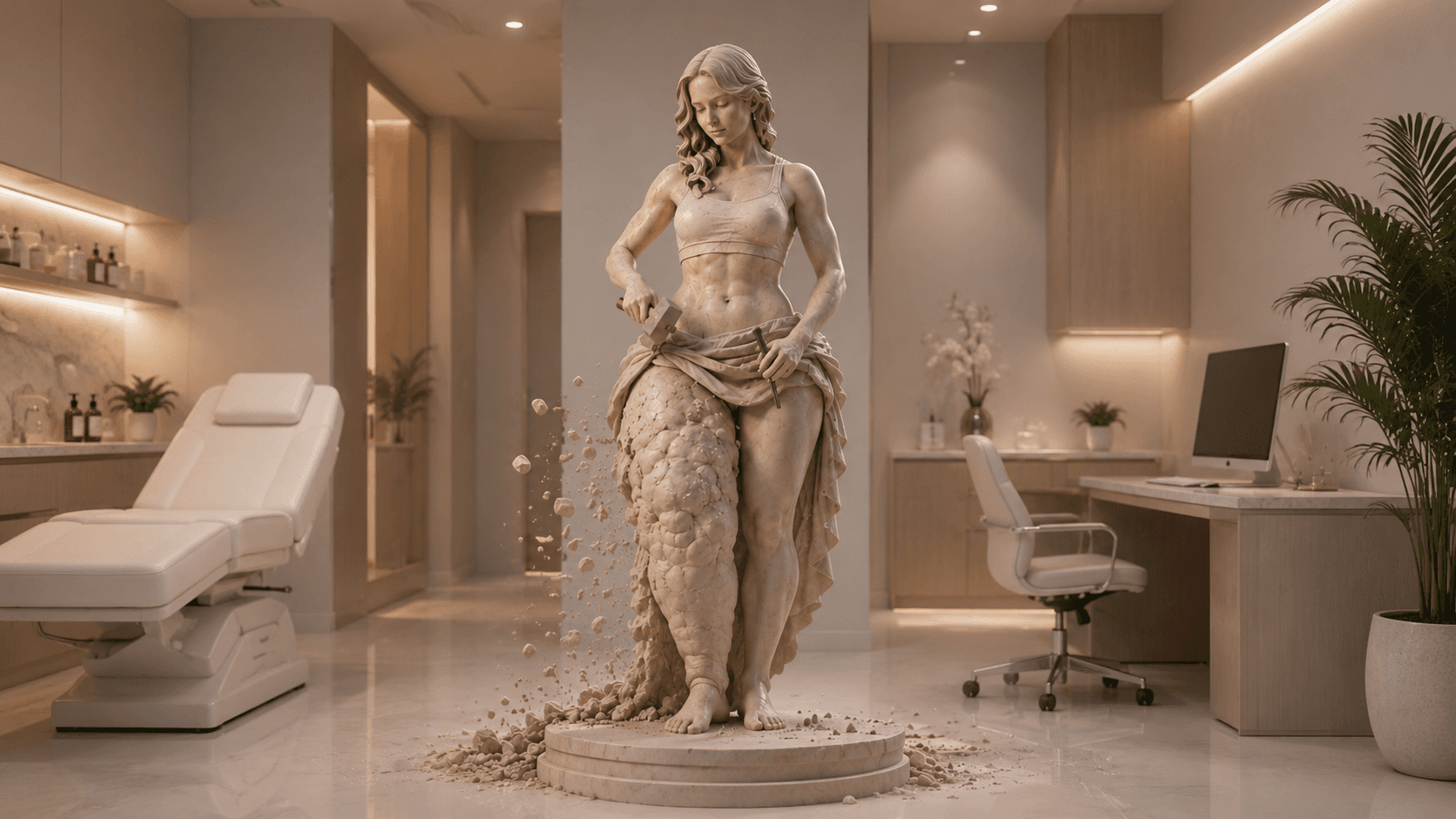 Escultura representando o tratamento ativo do linfedema e lipedema
